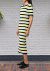 Jason Wu Striped Viscose Knit Short Sleeve Midi Dress