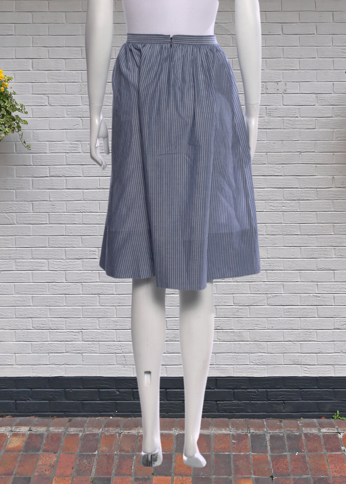 Vince Cotton Pinstripe Blue A-Line Midi Skirt