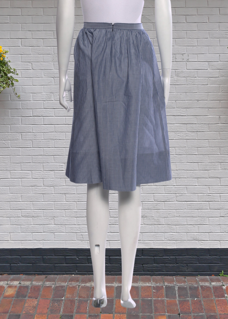 Vince Cotton Pinstripe Blue A-Line Midi Skirt
