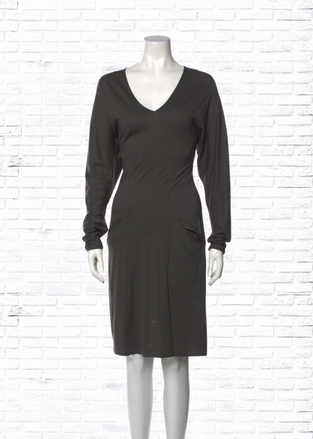 Helmut Lang Silk-Blend Gray Classic Sheath Dress