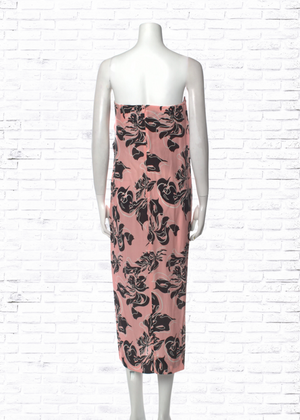 *FIRE SALE* Cedric Charlier Silk Pink-Printed Strapless Midi Dress