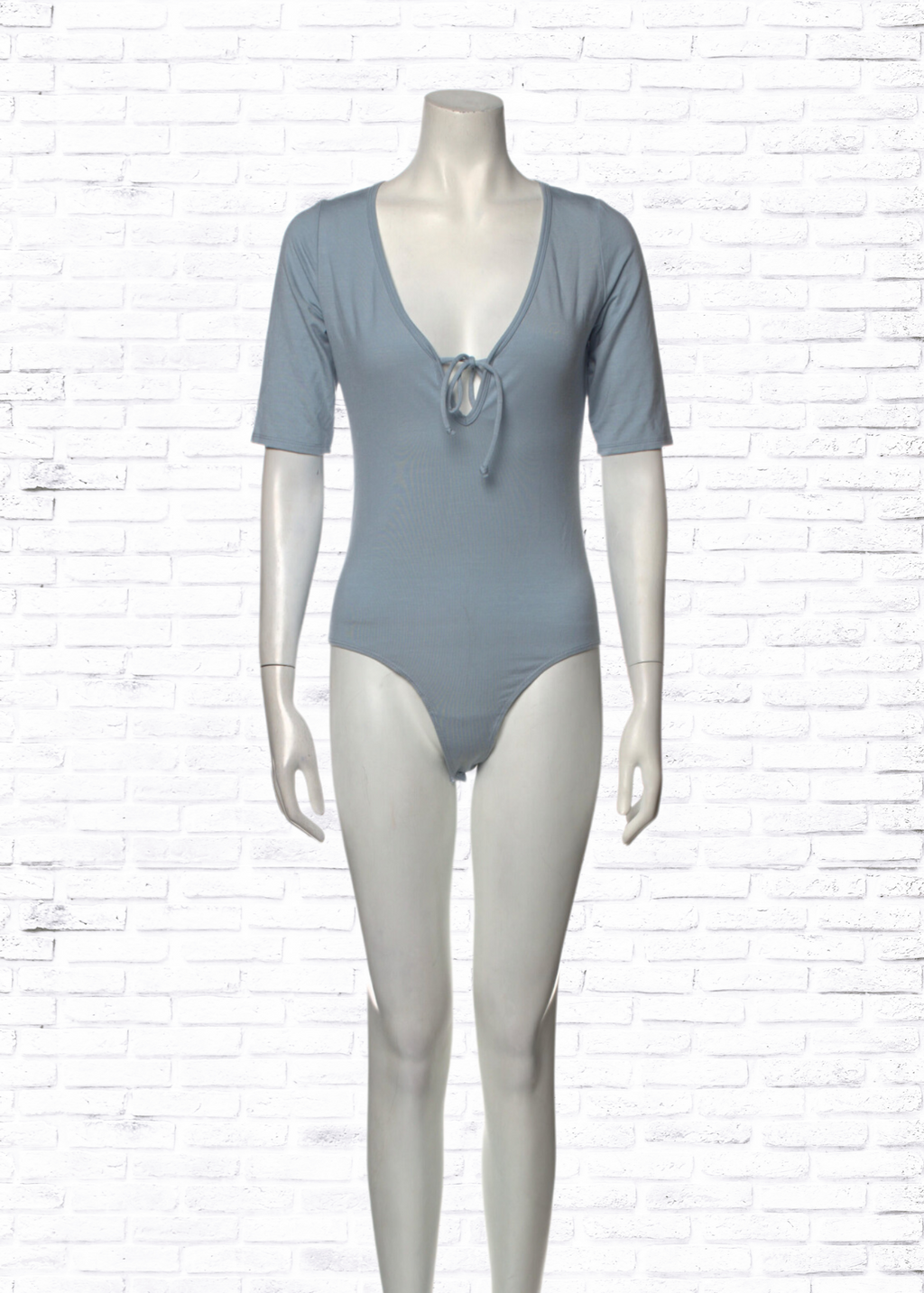*FIRE SALE* Reformation Deep-V Sky Short Sleeve Blue Bodysuit