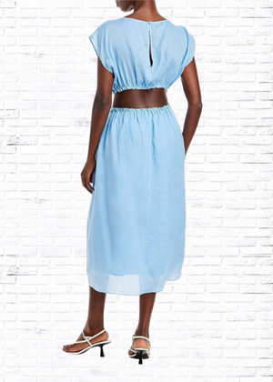 Rebecca Taylor Silk Ramie Cut-Out Smock Dress in Azul Blue