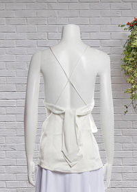 Alice + Olivia White Satin Tie-Back Top
