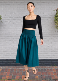 Jason Wu Cotton Poplin Midi Skirt with Smocked Waist