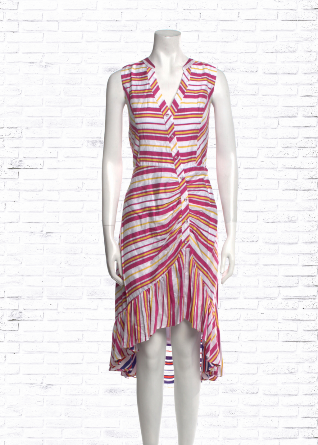 *FIRE SALE* Parker V-Neck Striped High-Low Pink Ruffle Dress