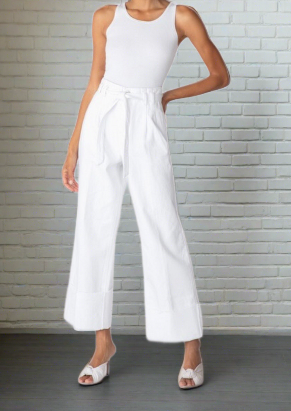 J Brand White 'Louisa' Waist-tie Palazzo Pants