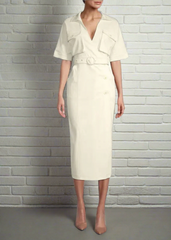 Suboo 'Lila' Ivory Twill Wrap-Style Midi Dress