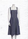 Lafayette 148 Blue/White Striped A-Line Midi Dress