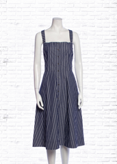 Lafayette 148 Blue/White Striped A-Line Midi Dress