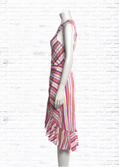 Parker V-Neck Striped High-Low Pink Ruffle Dress