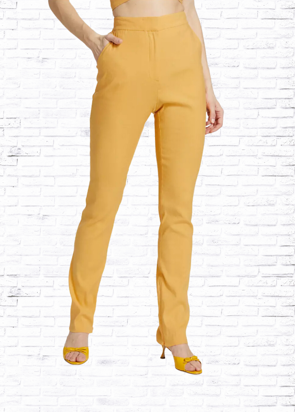 Derek Lam 10 CrosbyS 'Malika' Linen-blend Slim Slit Trousers in Mustard