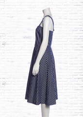 Lafayette 148 Blue/White Striped A-Line Midi Dress