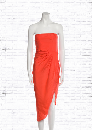 *FIRE SALE* GAUGE81 Coral Silk 'Lica' Asymmetrical Midi Dress