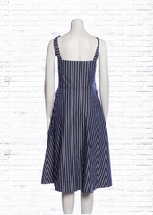 Lafayette 148 Blue/White Striped A-Line Midi Dress
