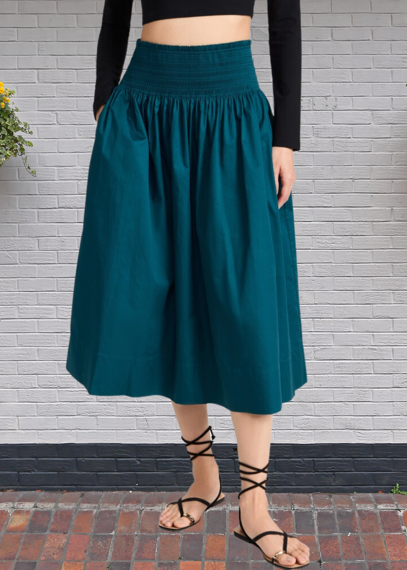 Jason Wu Cotton Poplin Midi Skirt with Smocked Waist – Simply Audrey