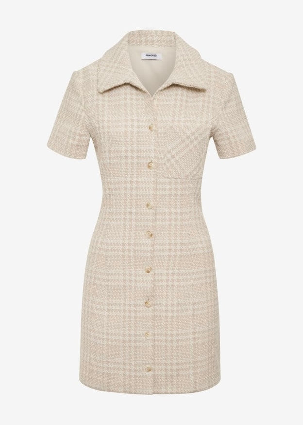 ♡ ❣️ check mini dress beige M Rumored 'Notting Hill' Beige Glen Plaid Mini Dress – Simply Audrey