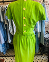 Bill Blass Vintage 50s-Style Belted Olive Green Sheath Dress