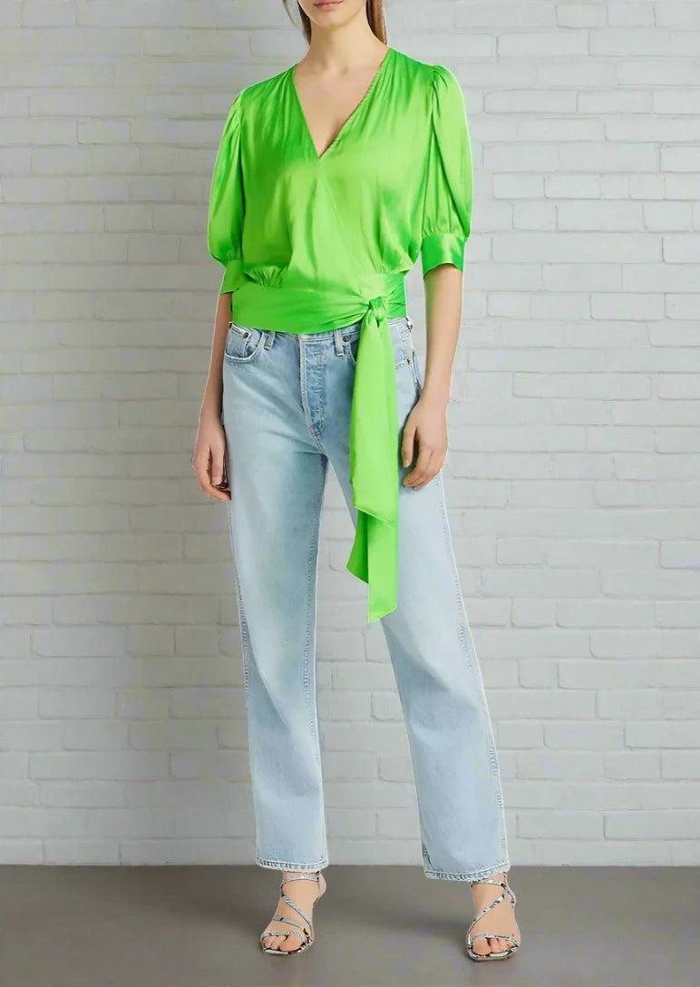 Essential Antwerp 'Wham' Green Wrap Top