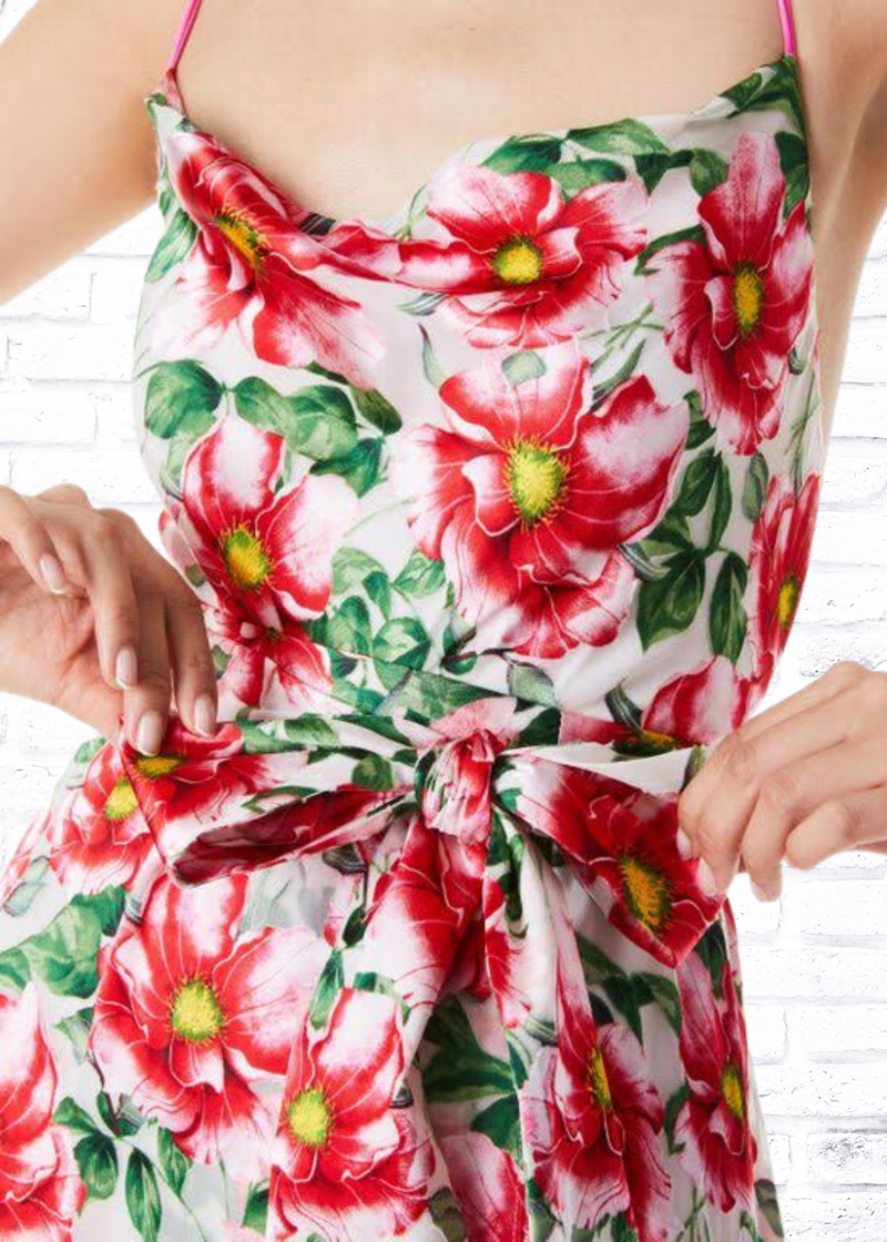 Alice + Olivia 'Samantha' Floral Cowl-Neck Midi Dress