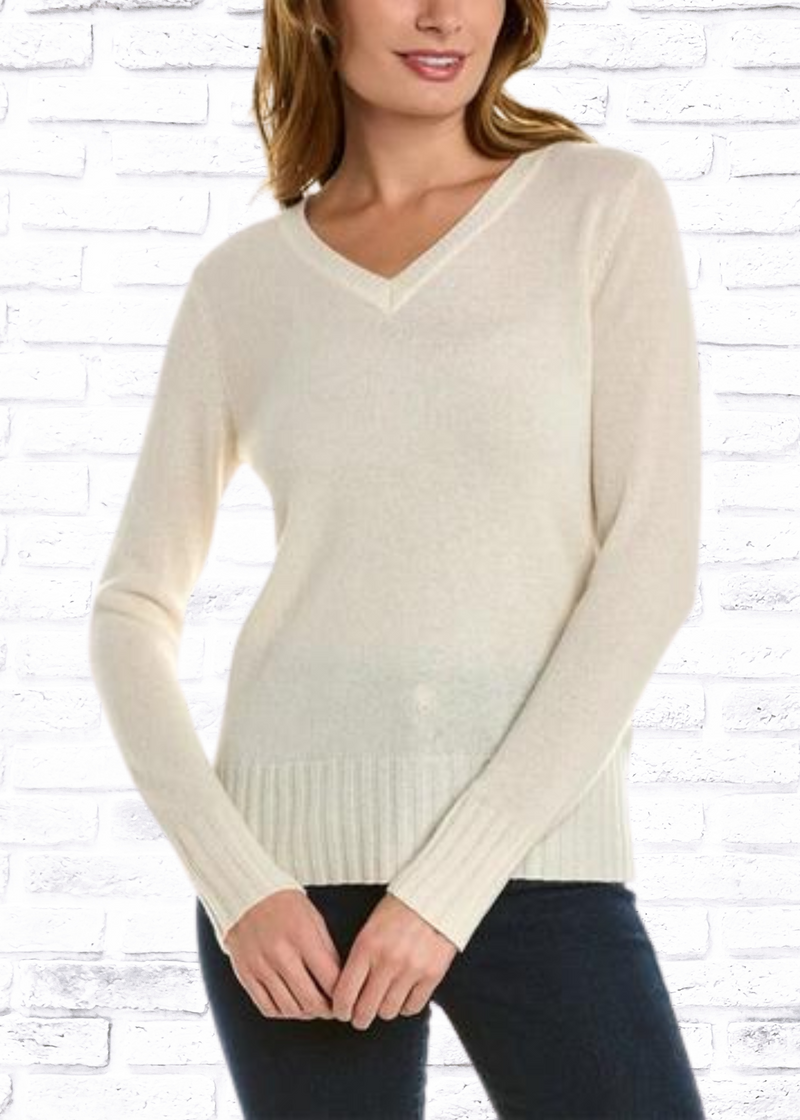 Ainsley Ivory Cashmere V-Neck Sweater