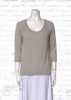 St. John Extra Soft Neutral Striped 3/4 Sleeve Top