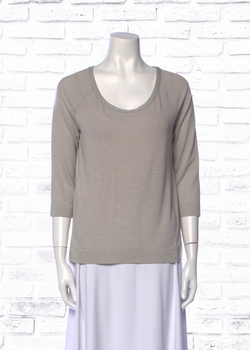 St. John Extra Soft Neutral Striped 3/4 Sleeve Top