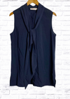 Tory Burch Navy Sleeveless Pussy-Bow Top