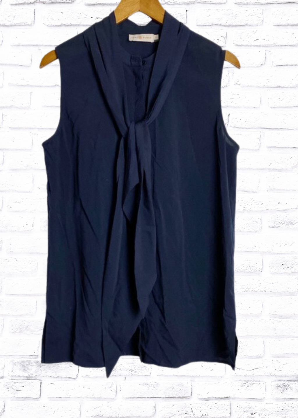 Tory Burch Navy Sleeveless Pussy-Bow Top