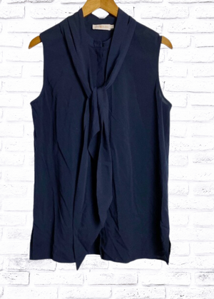 Tory Burch Navy Sleeveless Pussy-Bow Top