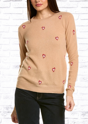 Philosophy 100% Cashmere Tri-Color Heart Sweater