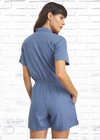 Onia Camp Collar Linen Playsuit in Denim