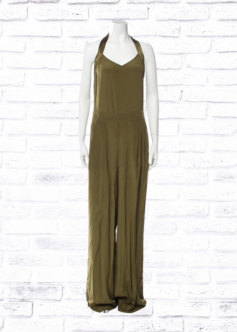 Rag & Bone 'Scarlet' Silk Army Green Halter Jumpsuit