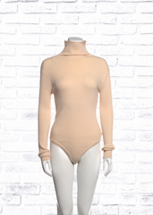Live the Process Silk-Blend Tan Knit Turtleneck Bodysuit