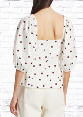 Ganni Polka Dot Square-Neck Puffed-Sleeve Top