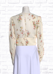 Reformation Ivory/Floral Long Sleeve Cropped Blouse