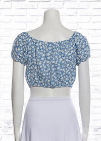 Reformation 'Azzuro' Floral Peasant Crop Top