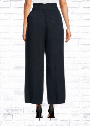 Veronica Beard 'Vitha' Navy Linen-Blend Paperbag Pant