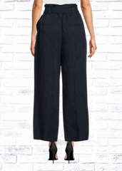 Veronica Beard 'Vitha' Navy Linen-Blend Paperbag Pant