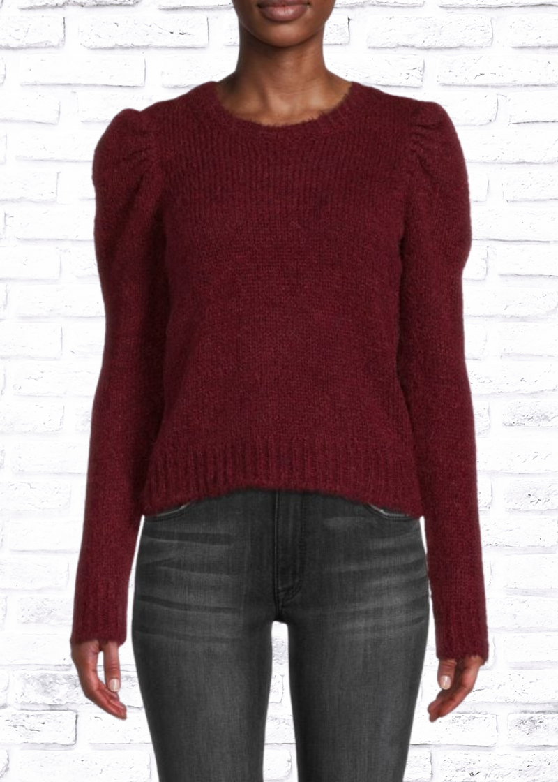 Derek Lam 'Merlot' Alpaca/Wool-Blend Chunky Sweater w/ Puffed Sleeves