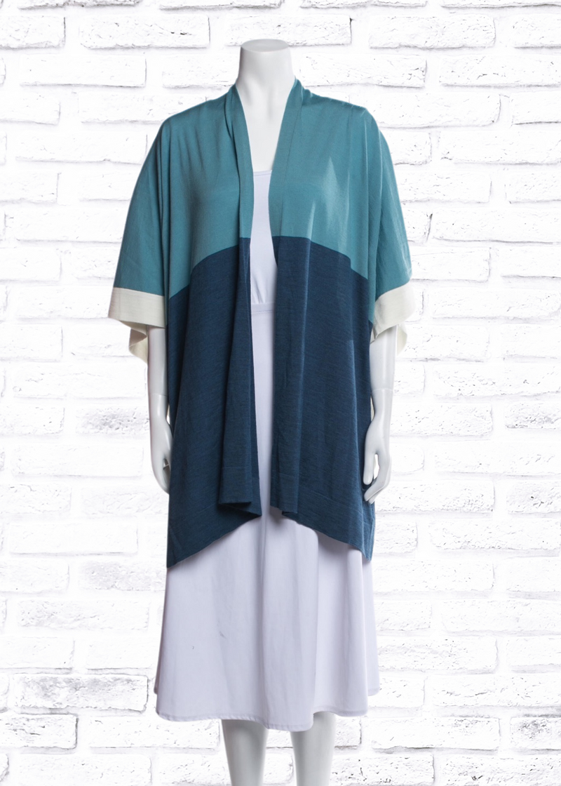 Neiman Marcus Merino Wool Colorblock Open-Front Cardigan/Shawl