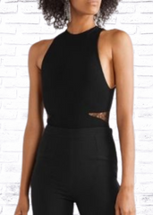 Alice + Olivia 'Makeda' Black Sleeveless Bodysuit with Mesh Lace Cutouts