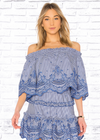 Alexis Dark Blue Gingham 'Eilis' Off-the-Shoulder Crop Top
