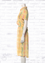 Mary McFadden x Jack Mulqueens 80s Vintage Yellow Silk Shirtdress