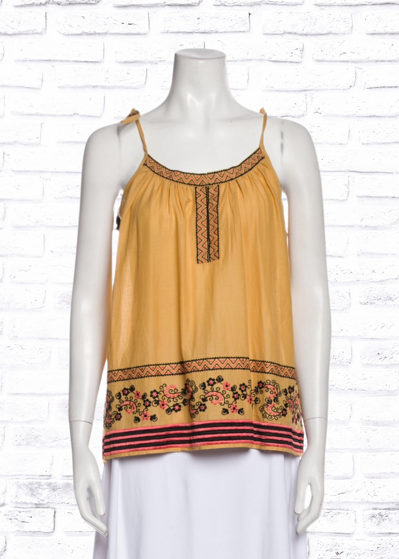 Love Sam Boho Burnt Yellow Shoulder-Tie Embroidered Top