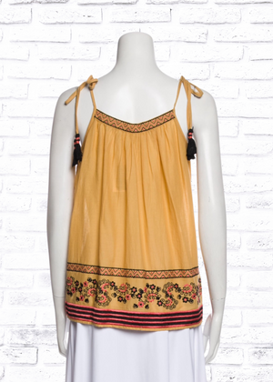 Love Sam Boho Burnt Yellow Shoulder-Tie Embroidered Top