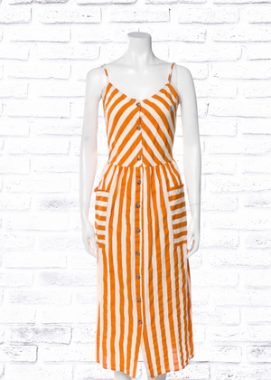 Bobo Choses Orange Linen Striped Midi Dress