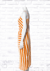 Bobo Choses Orange Linen Striped Midi Dress