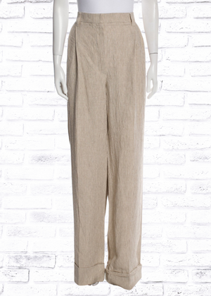 Brunello Cucinelli Striped Wide-Leg Cuffed Linen Pants