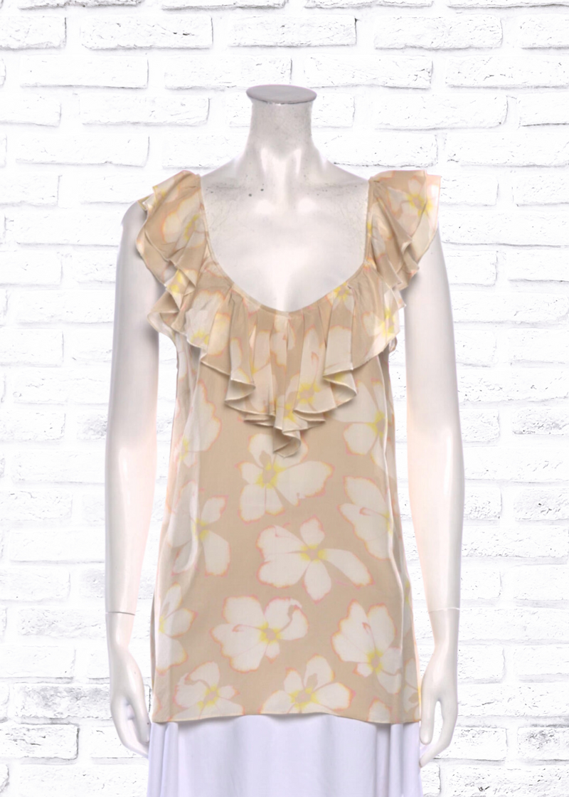 *FIRE SALE* Tory Burch Silk Neutral Floral Ruffle Blouse